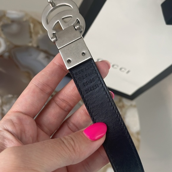 $950 New Authentic GUCCI Belt 95-38 GG LOGO Silver Signature Canvas Navy Blue - Picture 8 of 11